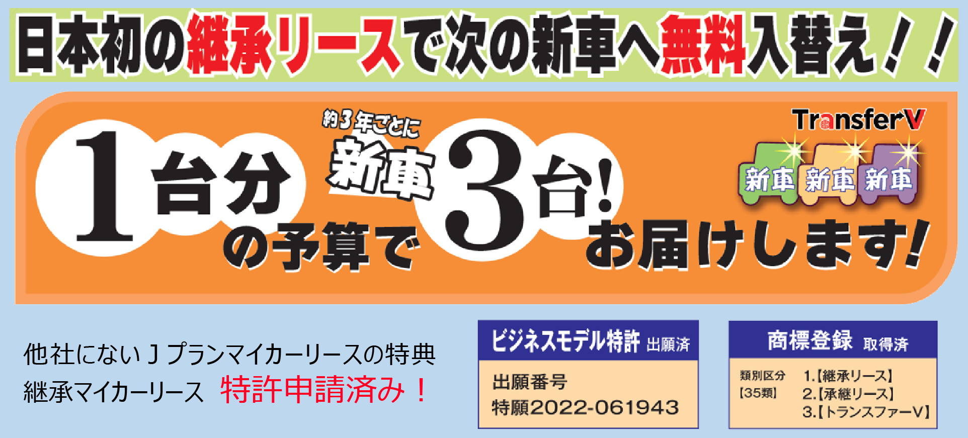 日本初の継承リースで次の新車へ無料乗替え